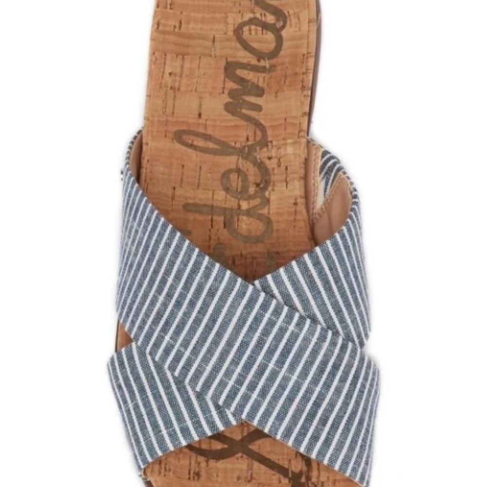 Sam Edelman Hattie Blue Striped Cork flat Sandals 9.5